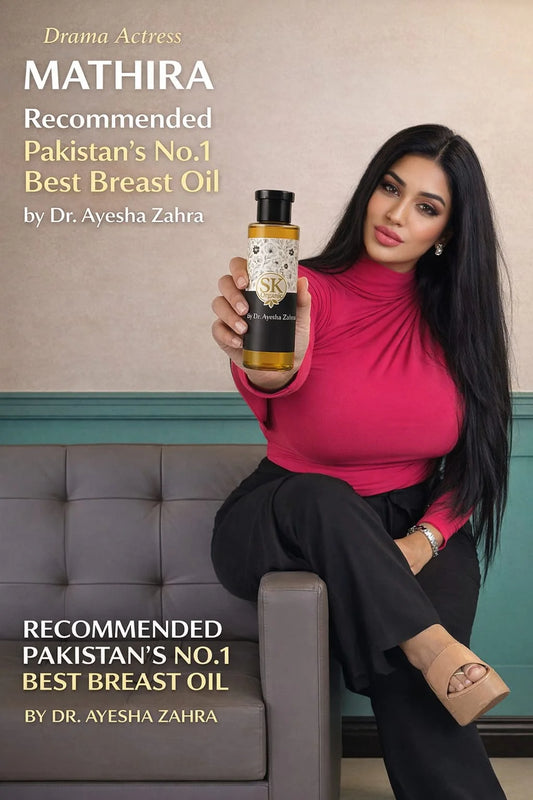 Mathira endorsing SK Organic breast oil by Dr. Ayesha Zahra.